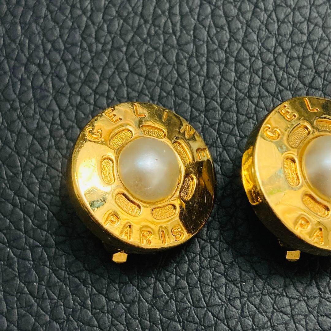 CELINE Paris Faux Pearl Gold Color Vintage Clip-on Earrings for 