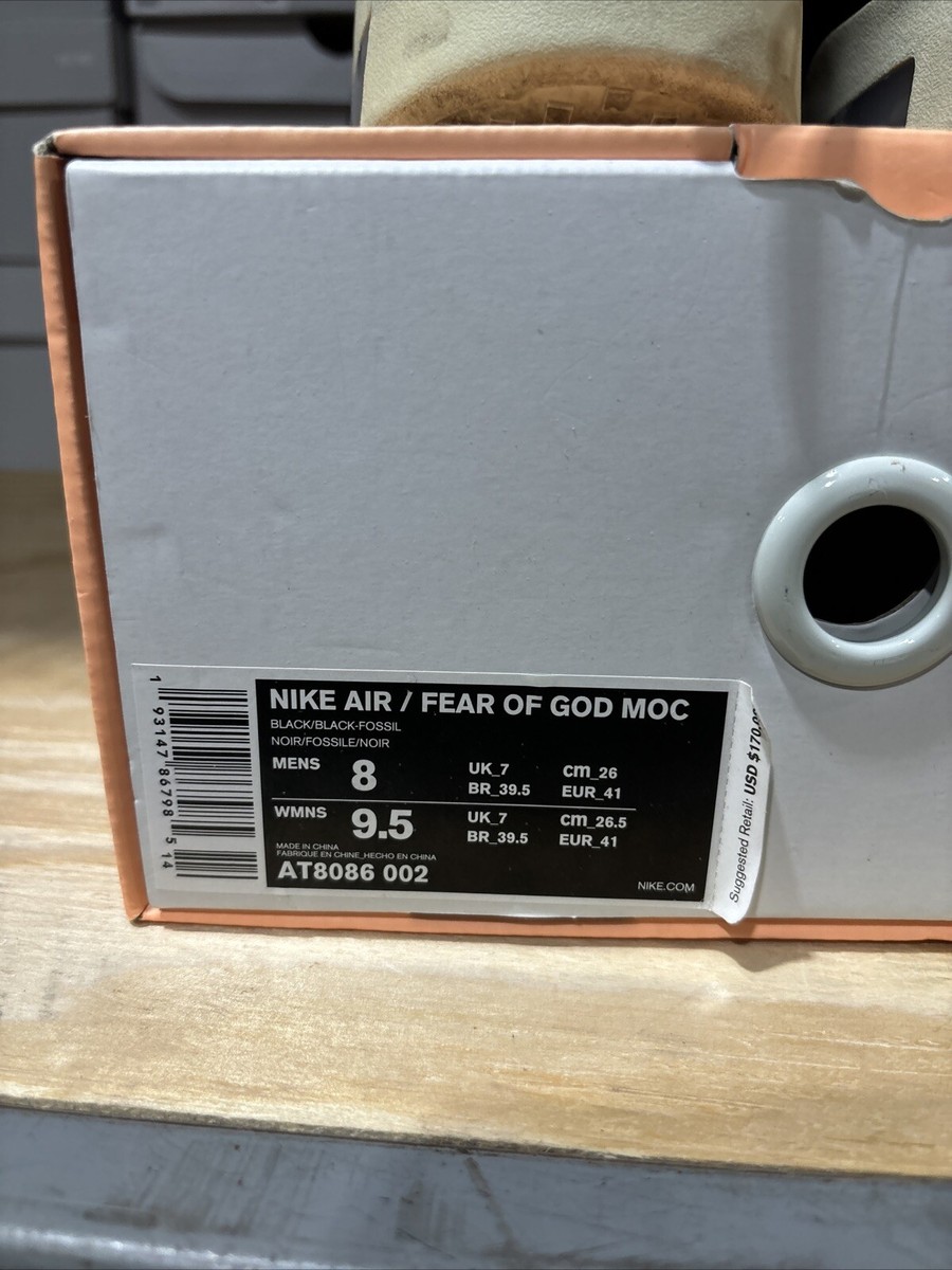 Used Nike Air Fear Of God Moc 'Black' Size 8 AT8086-002