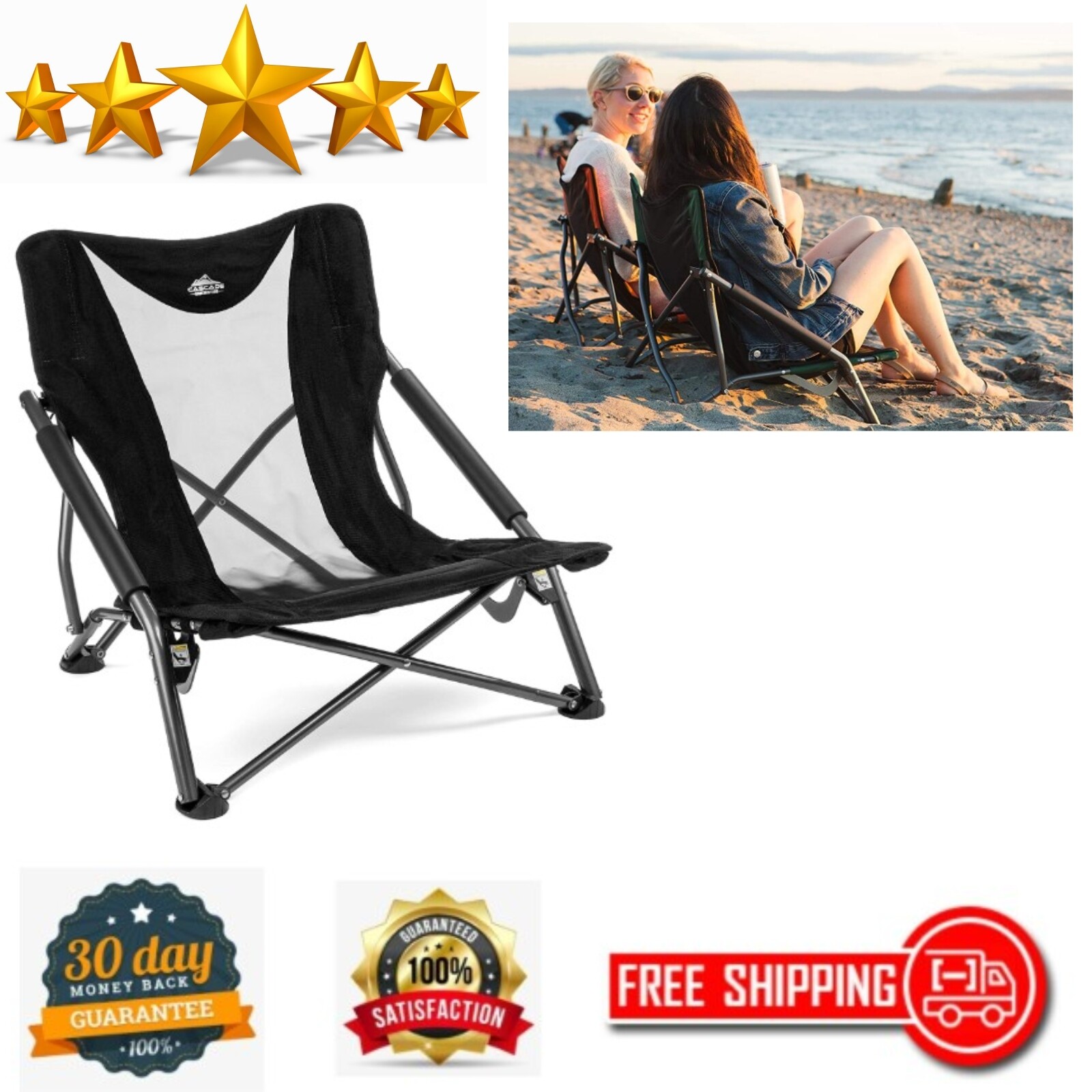 cascade mountain tech compact low profile outdoor folding camp chair with carry case