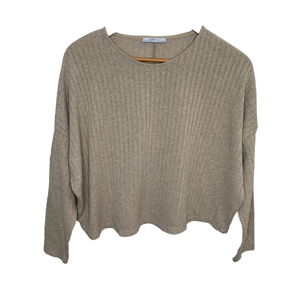 Zara Basic Cropped Oversize Sweater Gold Metallic Stitch Size