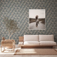 Vliestapete 3D-Optik Illusion Grafik Beige Blau Metallic 38506-3 (3,73€/1Qm)