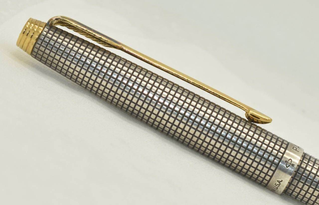 Rare Vintage PARKER 75 USA Cisele Sterling Silver Ballpoint Pen Gold ...