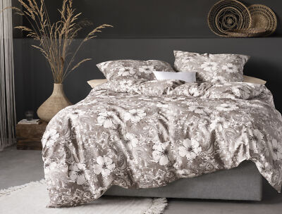 Irisette Sky Mako-Satin Bettwäsche 135x200 Paisley Blüten taupe natur 8459-80