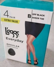 Leggs Everyday 4 PAIR Regular Pantyhose SIZE B Off Black Sheer Toe #10724