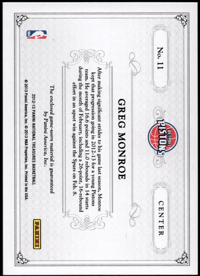 2012-13 Panini National Treasures Colossal Materials Jersey Numbers G.Monroe Jsy - Image 2 of 2
