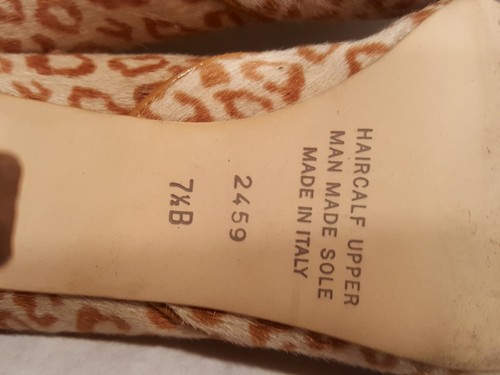 EUC Massimo Baldi Leopard Print Haircalf Peep Toe High Heel Italian Pumps Sz 7.5 - Picture 11 of 11