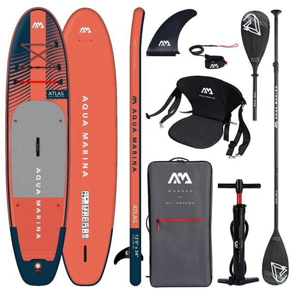 Aqua Marina Atlas 12.0 Sup Board Set Aufblasbar Stand Up Paddle Kajakpaddel Sitz-image