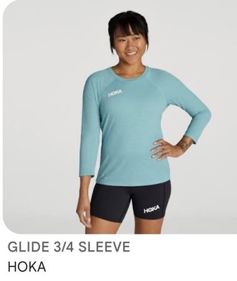 Hoka One One Glide Damen-Laufoberteil 3/4-Arm Fitnessstudio S 34  meergrün/blau neu mit Etikett