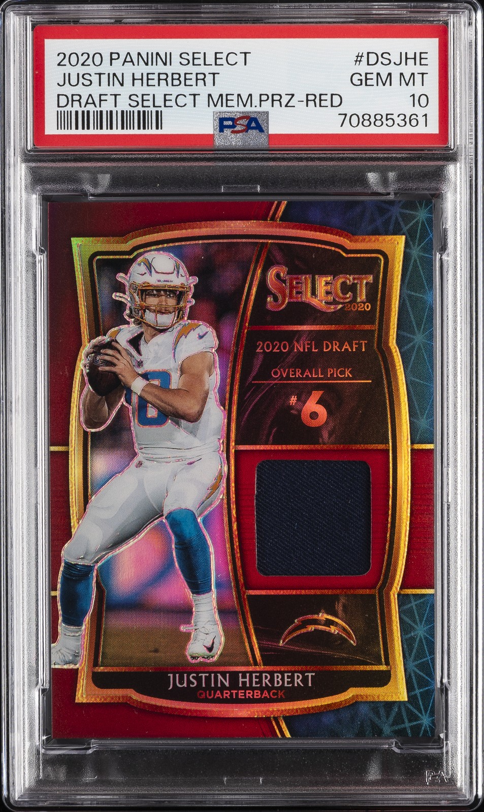 Justin Herbert Panini Select Draft Selections Memorabilia Prizm #DSJHE Red