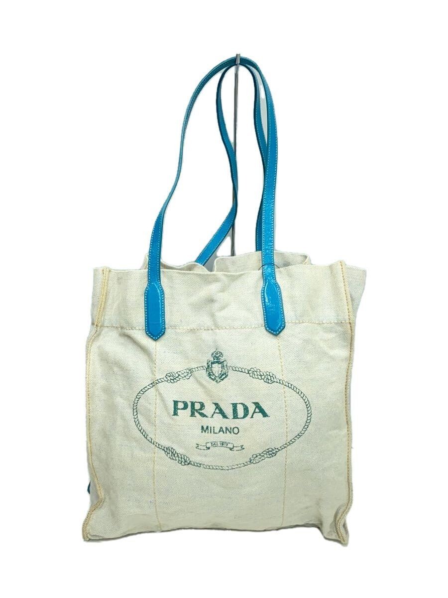 PRADA Gray Canvas Tote Bag with Leather Accents