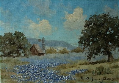 W. A. Slaughter (USA 1923-2003 Dallas) Spring Landscape with Flower Field.
