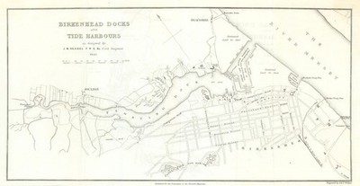 Birkenhead Docks & Gezeitenhäfen wie entworfen von James Meadows Rendel 1844 Karte