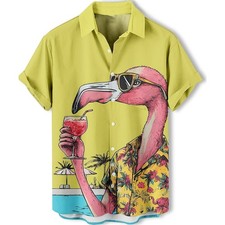Artistic Flamingo Hawaiian Shirt: Unisex Funny Animal Aloha Beach Party Casual