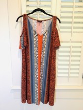 MSK Dress Leopard Chain Print Cold Shoulder Flutter Sleeve Size M Women