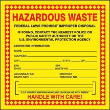 Accuform Hazardous Waste Label,Red/Yellow,PK100, MHZW20PSC MHZW20PSC Accuform