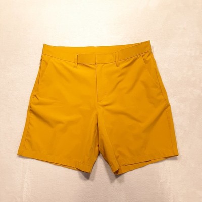 Fabletics Mens Chino Performance Shorts Large Yellow Gold Drawstring 8'' Inseam 