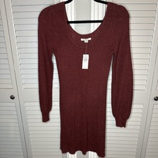 American Eagle Sweater Waffle Knit Mini Dress Long Sleeves Scoop Neck S Rust NWT