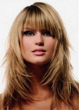 100 Human Hair Women's With Bangs Medium Dark Blond Layered Straight Wigs 16 In