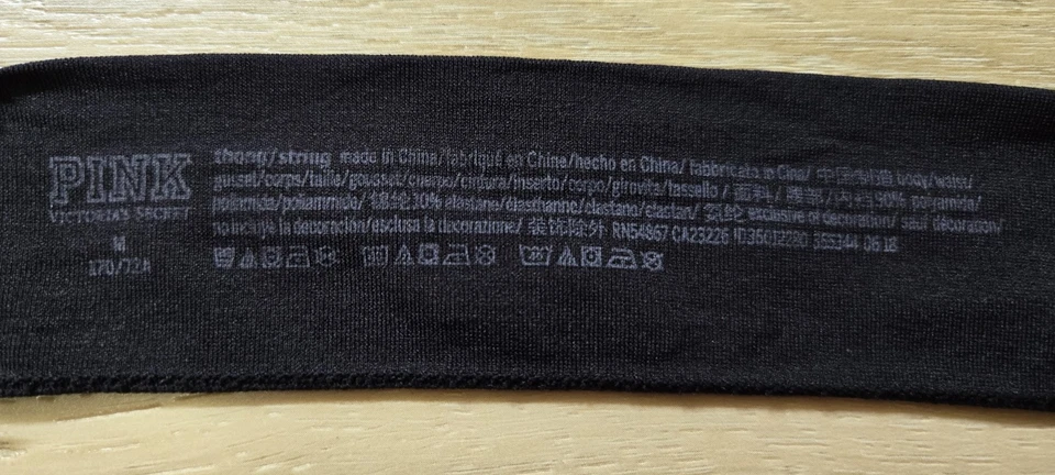Calcinha fio dental Victoria's Secret rosa preta lisa logotipo sem costura cintura M - Imagem 3 de 3