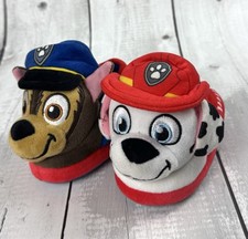 Paw Patrol Slip On Slippers With Chase Marshall 3D Plush Heads Size 7-8 0051