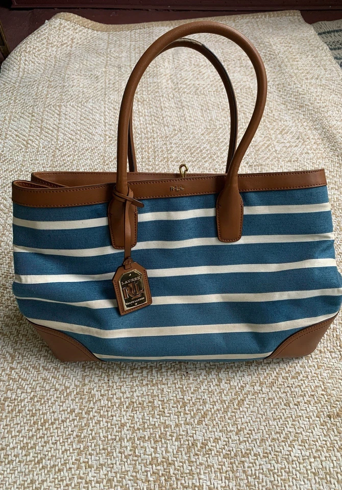 Bolso Ralph Lauren Fairfield City Azul/Blanco Rayas Cambray