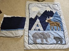 2 Pc Levtex Baby Boy Crib Bedding Bear Moose Mountains Camping Adventure Nursery