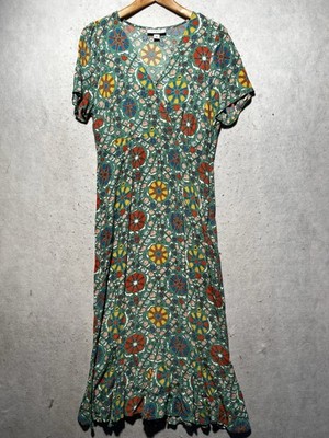 Rhode x Target Dress Women Sz 10 Green Floral Zinnia Midi Ruffle Boho Cottage