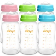 6-PACK Breast Milk Storage Bottles 8 Ounce 3 Colors Wide Neck Breastmilk