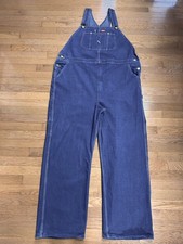 Dickies Overalls Mens 44x32 Blue Denim Bib Carpenter Workwear Utility Jeans