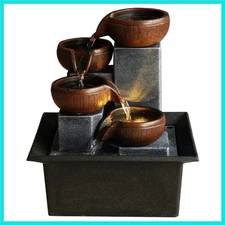 Indoor 4-Tier Relaxation Tabletop Fountain Waterfall Function，with Warm Color...