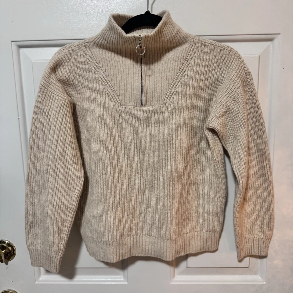 Suéter Petit Sezane Beige Algodón Lana Cuarto Cremallera Talla 12 Foto 2 de 4