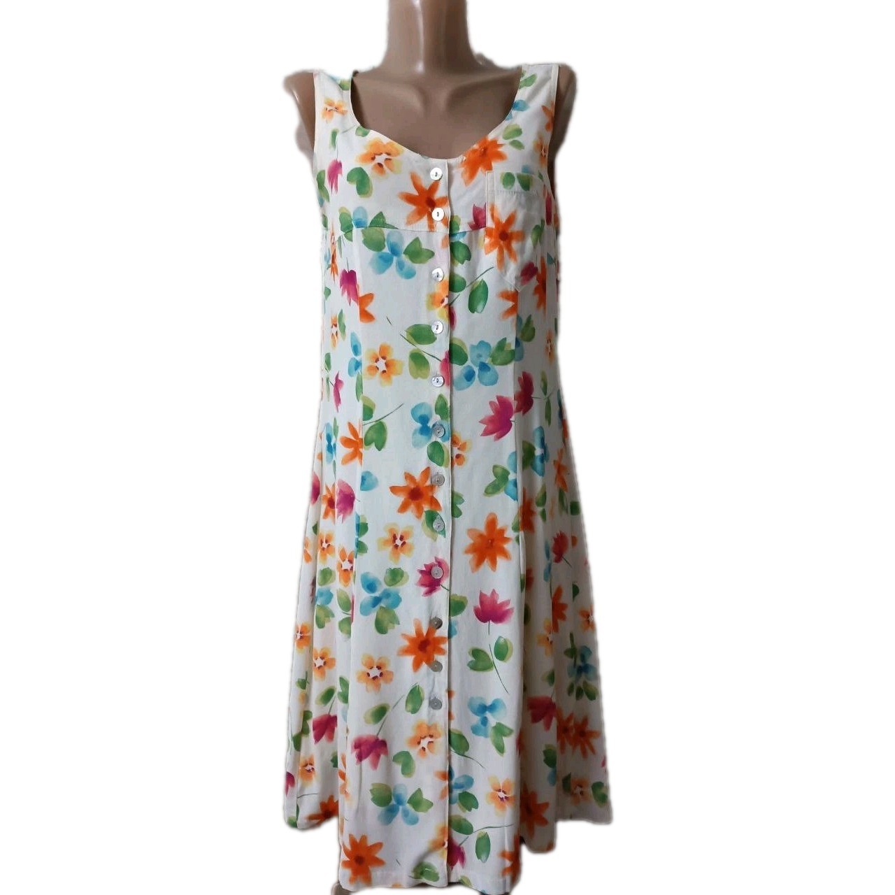 Oilily Women Vintage Midi Dress Sleeveless White Multicolor Floral Print Size M