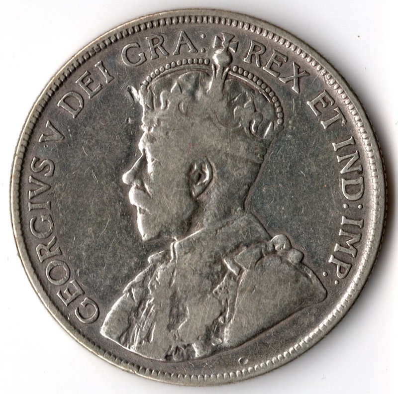 1929 Canada 50 Cents, Fifty ¢, King George V, 0.800 Silver, Low Mintage 228,328.