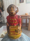 Vintage Lithograph J. CHEIN Tin Monkey Bank, Missing Hat Arm Stopper Restoration