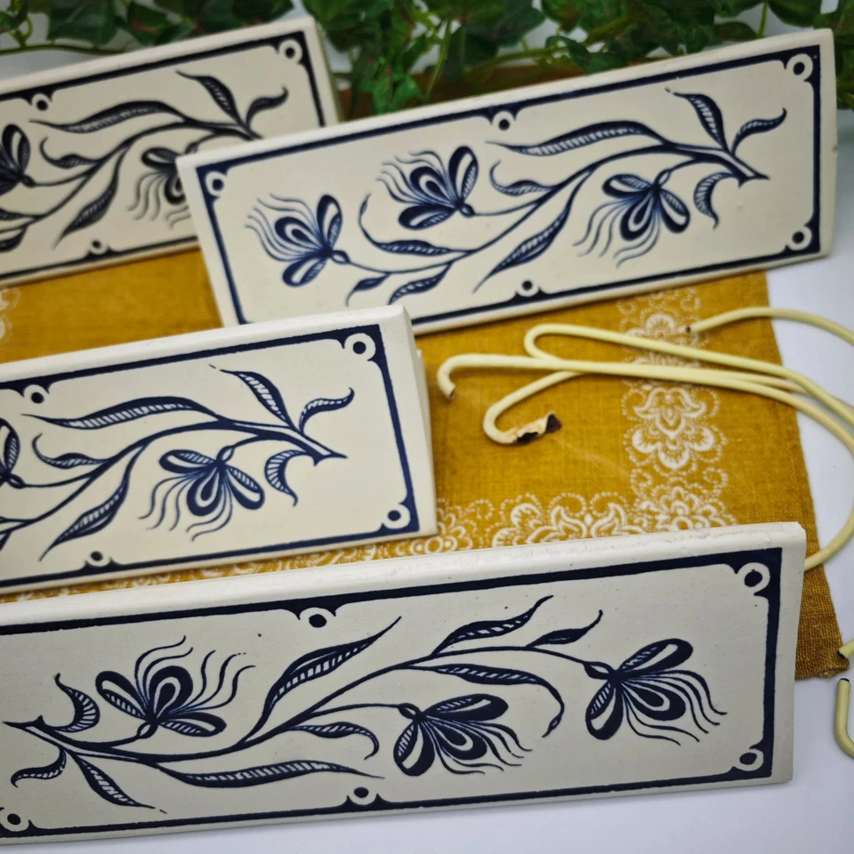 Bay Keramik 4x Set Luftbefeuchter Heizkörper Blau Weiß Blumenmotiv 60er WeeNTAGE - Bild 4 von 4