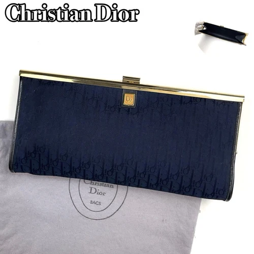 Sac pochette trotteur Christian Dior vintage toile marine quincaillerie dorée