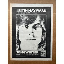 Listing image for JUSTIN HAYWARD SONGWRITER POSTER SIZED original music press advert from 1977