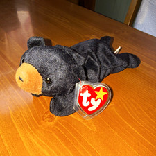 Ty Beanie Babies Black Bear Plush Beanbag w/ Hang Tag, 1996 Vintage, Ages 3-5