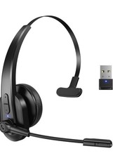 Wireless Single-Ear RF USB Headset w/ Noise Cancellation Boom Mic, Black