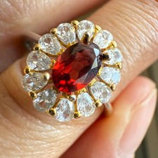 925 Sterling Silver Ring 6x4mm Natural Rhodolite Garnet Gemstone Zircon Flower