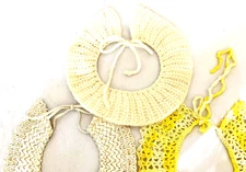 Vintage Ladies Crochet Collars Handmade Knit Stretch Trim Yellow Cream Lot-3