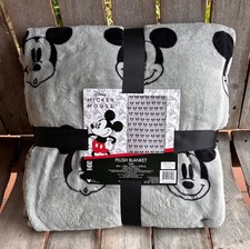 Disney Classic Mickey Mouse FACES Plush Blanket Twin Size 60" x 90" Black Gray