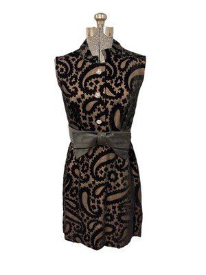 VTG 1960’s Lord Taylor Black Cut Velvet Shift Dress W/rhinstone Buttons  Size