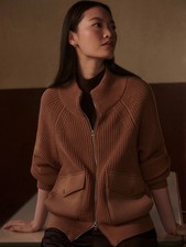 Varley Tessa Zip-Through Knit Jacket in Golden Bronze, Size X-Small