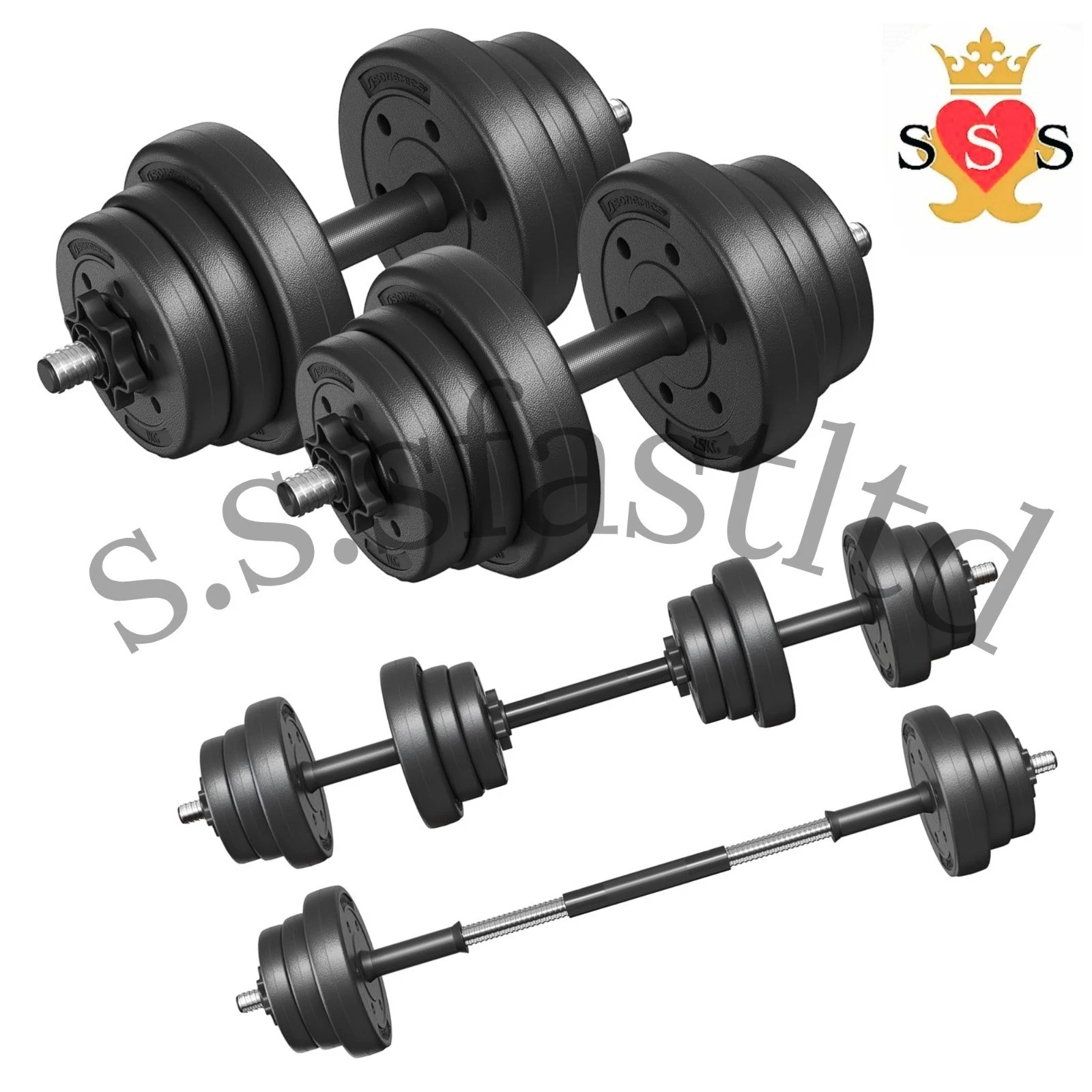 2-in-1 Dumbbells Set, 20 kg/ 30 kg Adjustable Dumbbells with Extra Barbell Bar