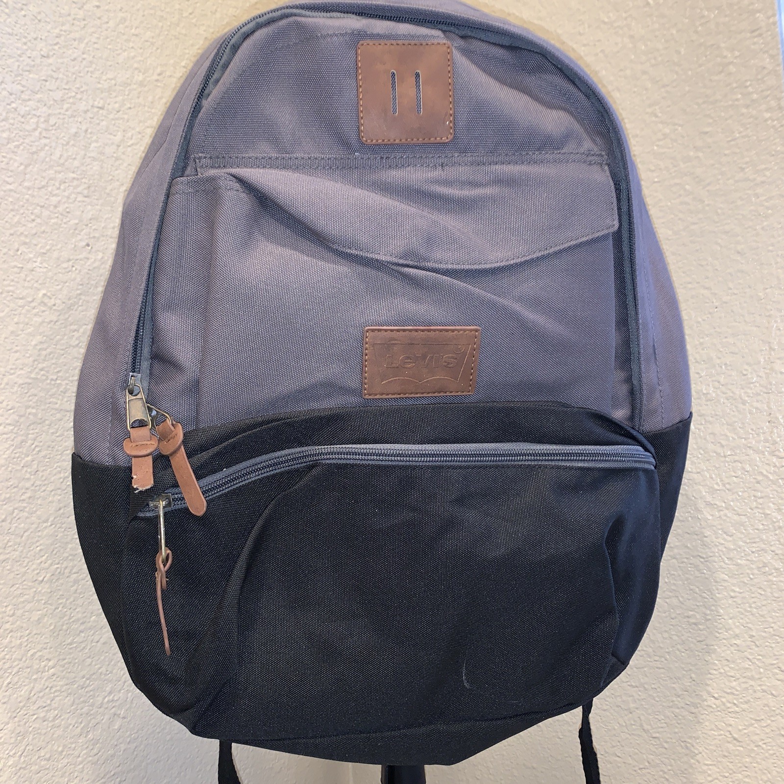 Levi Backpack Gray And Black Leather Patch Laptop… - image 2