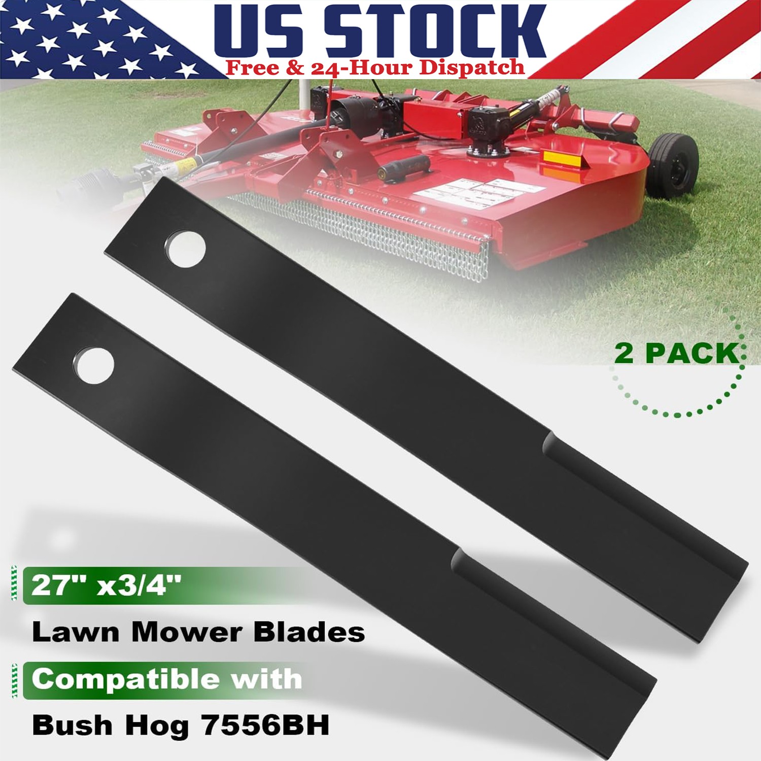 7556 Rotary Cutter Blades 27" x3/4" Lawn Mower Blades For Bush Hog, 2 Blade Set