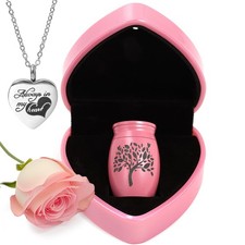 Small Urns for Human Ashes Keepsake - 1.6" Pink Mini Cremation Urn with Neckl...