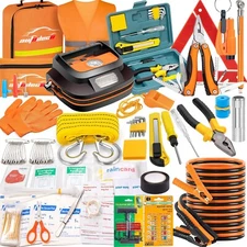 AUTODECO 131 Pieces Car Emergency Safety Kit Bag with Air Compressor Jumper C...
