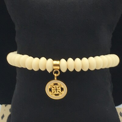 Rustic Cuff Milan Cream Silicone Bracelet Crystal Pave Shambala Bead Logo Charm